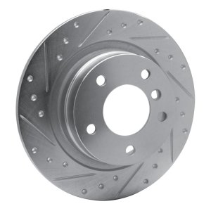 BMW 120i Brake Rotor (1) - Rear Left - R1 Concepts - Drilled & Slotted - Silver - `05-`12